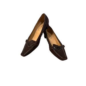 Vintage Y2K Tod's Chocolate Brown Suede Driving Loafer Moccasin Heels Flats 40 9